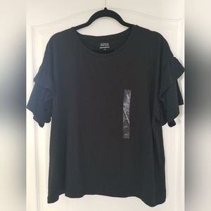 Banana Rebublic Ruffle Sleeve Tee Black Size large NWT